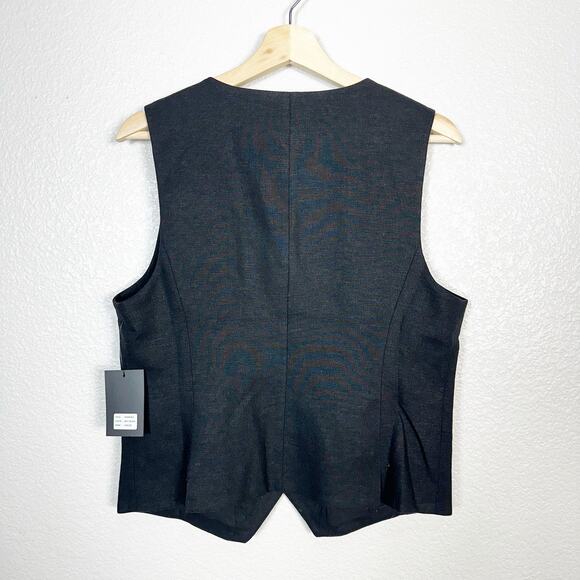 DKNY NWT Womens Office Old Money Linen Blend Button Front Vest Black Size Large - Picture 4 of 8